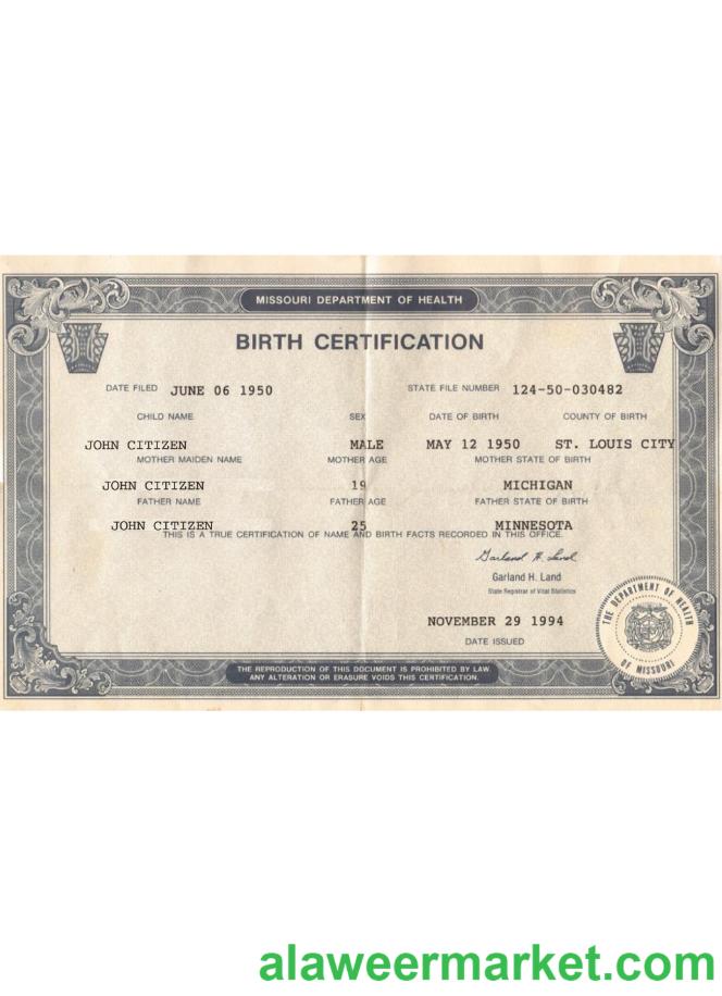 USA Missouri birth certification